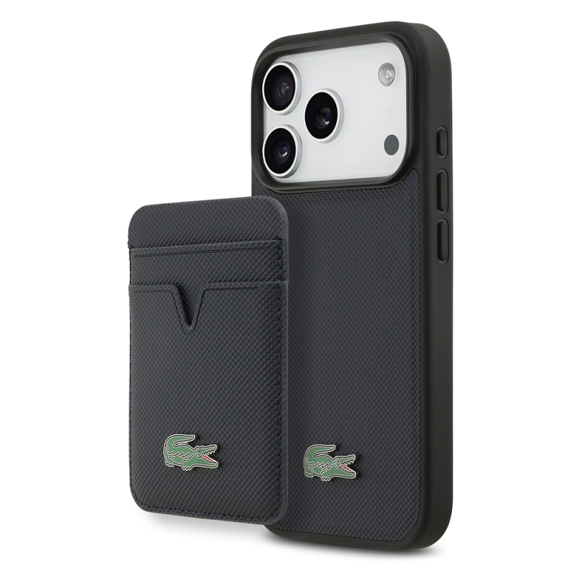 Apple iPhone 17 Pro Case Lacoste Original Licensed M-Safe Charging Feature PU Pique Pattern Metal Logo Card Holder Cover - 4