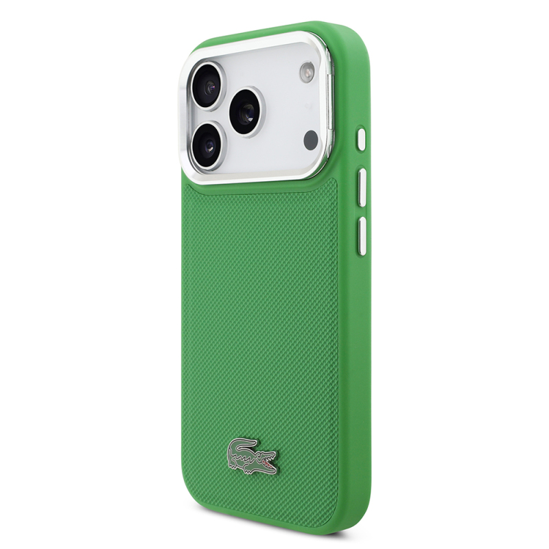 Apple iPhone 17 Pro Case Lacoste Original Licensed M-safe Charging Feature PU Pique Pattern Stand Metal Logo Cover - 13