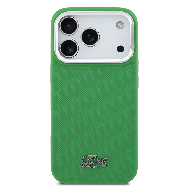 Apple iPhone 17 Pro Case Lacoste Original Licensed M-safe Charging Feature PU Pique Pattern Stand Metal Logo Cover - 14