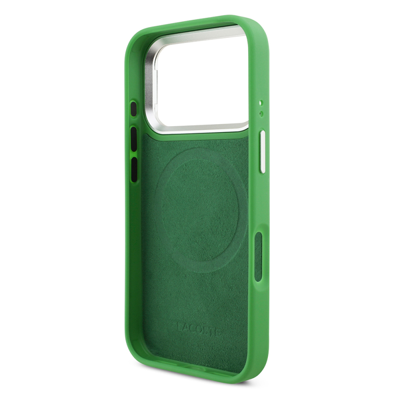 Apple iPhone 17 Pro Case Lacoste Original Licensed M-safe Charging Feature PU Pique Pattern Stand Metal Logo Cover - 18