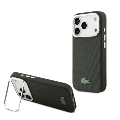 Apple iPhone 17 Pro Case Lacoste Original Licensed M-safe Charging Feature PU Pique Pattern Stand Metal Logo Cover - 4