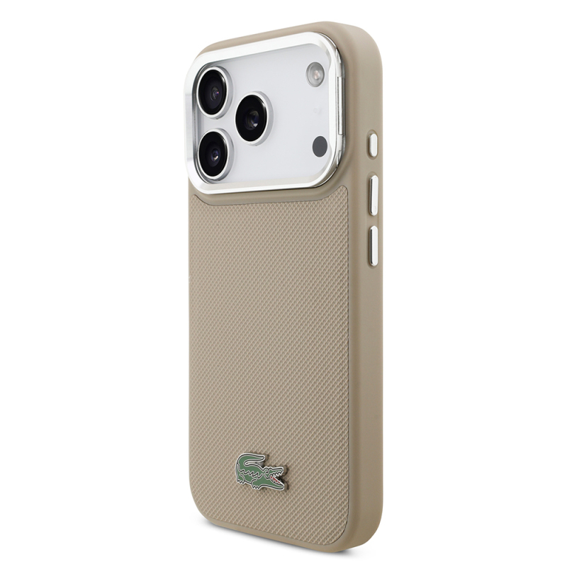 Apple iPhone 17 Pro Case Lacoste Original Licensed M-safe Charging Feature PU Pique Pattern Stand Metal Logo Cover - 27