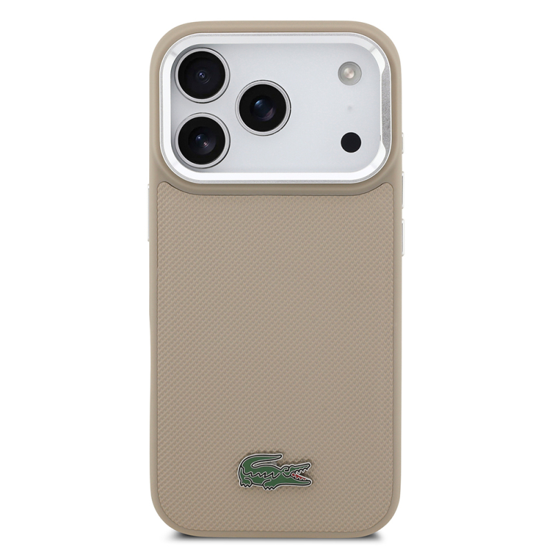 Apple iPhone 17 Pro Case Lacoste Original Licensed M-safe Charging Feature PU Pique Pattern Stand Metal Logo Cover - 28