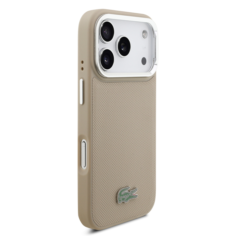 Apple iPhone 17 Pro Case Lacoste Original Licensed M-safe Charging Feature PU Pique Pattern Stand Metal Logo Cover - 29