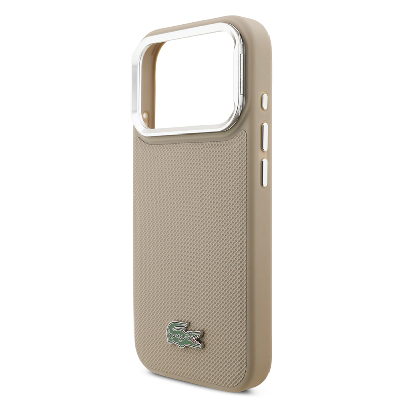 Apple iPhone 17 Pro Case Lacoste Original Licensed M-safe Charging Feature PU Pique Pattern Stand Metal Logo Cover - 31