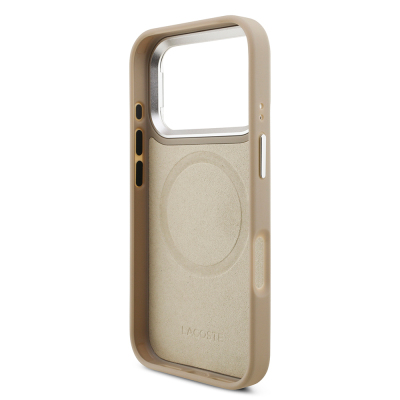 Apple iPhone 17 Pro Case Lacoste Original Licensed M-safe Charging Feature PU Pique Pattern Stand Metal Logo Cover - 32