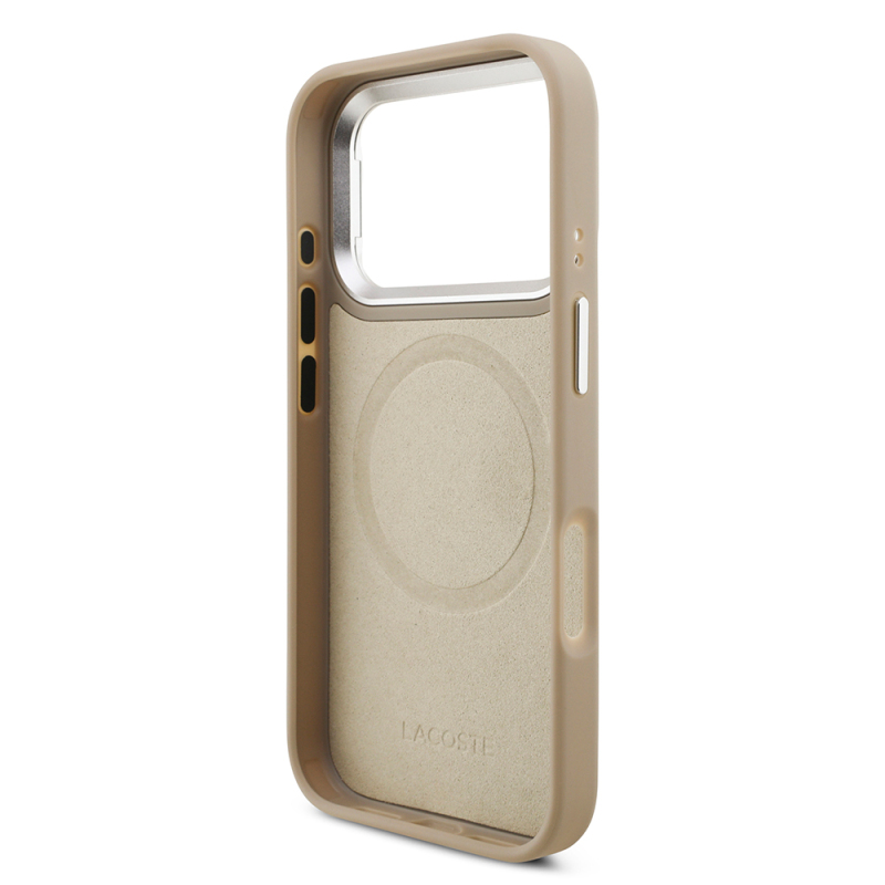 Apple iPhone 17 Pro Case Lacoste Original Licensed M-safe Charging Feature PU Pique Pattern Stand Metal Logo Cover - 32