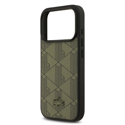 Apple iPhone 17 Pro Case Lacoste Original Licensed M-Safe Charging Function PU Leather Design Card Holder Mixed Monogram Pattern Cover - 17