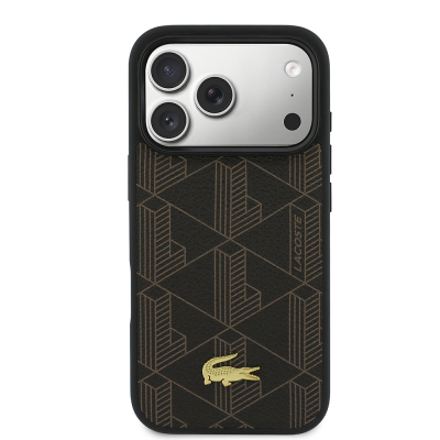 Apple iPhone 17 Pro Case Lacoste Original Licensed M-Safe Charging Function PU Leather Design Card Holder Mixed Monogram Pattern Cover - 26