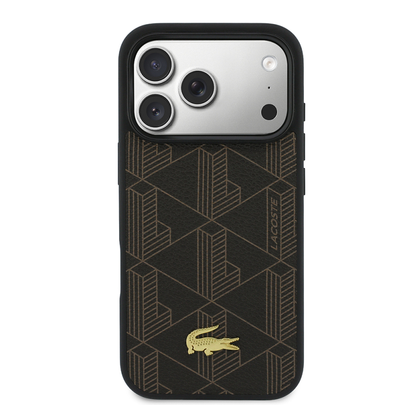 Apple iPhone 17 Pro Case Lacoste Original Licensed M-Safe Charging Function PU Leather Design Card Holder Mixed Monogram Pattern Cover - 26