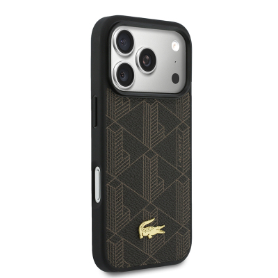 Apple iPhone 17 Pro Case Lacoste Original Licensed M-Safe Charging Function PU Leather Design Card Holder Mixed Monogram Pattern Cover - 27