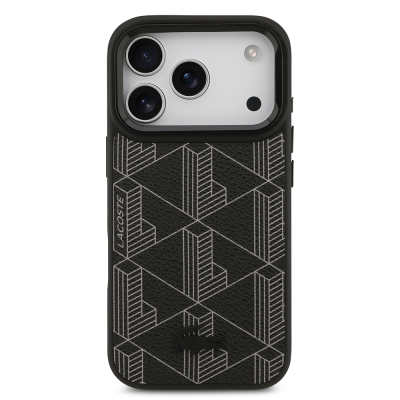 Apple iPhone 17 Pro Case Lacoste Original Licensed M-safe Charging Stand PU Leather Mixed Monogram Pattern Cover - 5