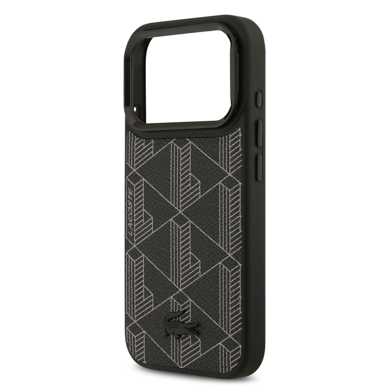 Apple iPhone 17 Pro Case Lacoste Original Licensed M-safe Charging Stand PU Leather Mixed Monogram Pattern Cover - 8