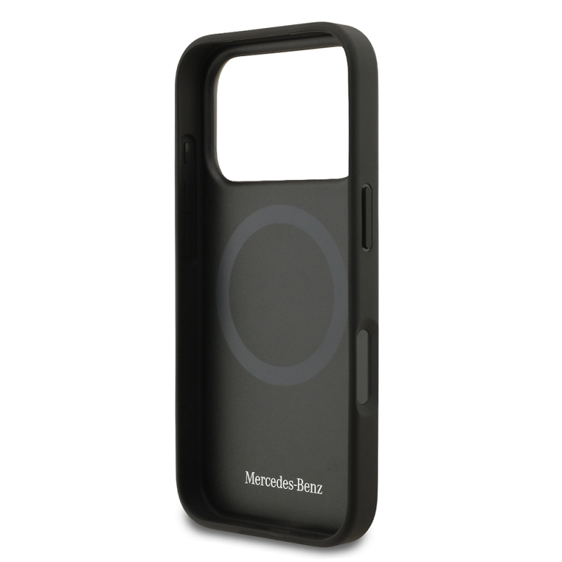 Apple iPhone 17 Pro Case Mercedes Benz Original Licensed M-Safe Charging Feature Striped Star Patterned Metal Logo Leather Cover - 13