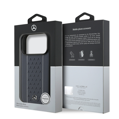 Apple iPhone 17 Pro Case Mercedes Benz Original Licensed M-Safe Charging Feature Striped Star Patterned Metal Logo Leather Cover - 17