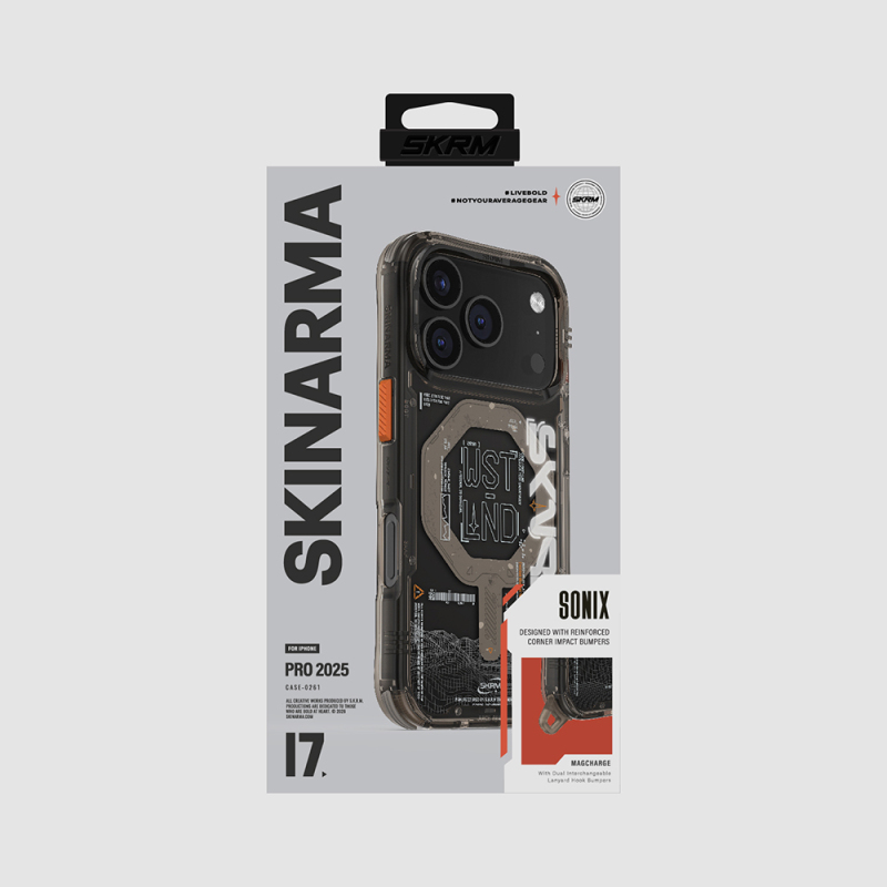 Apple iPhone 17 Pro Case Skinarma M-safe Charging Feature Sonix Cover with Text Pattern and Airbag Design - 12