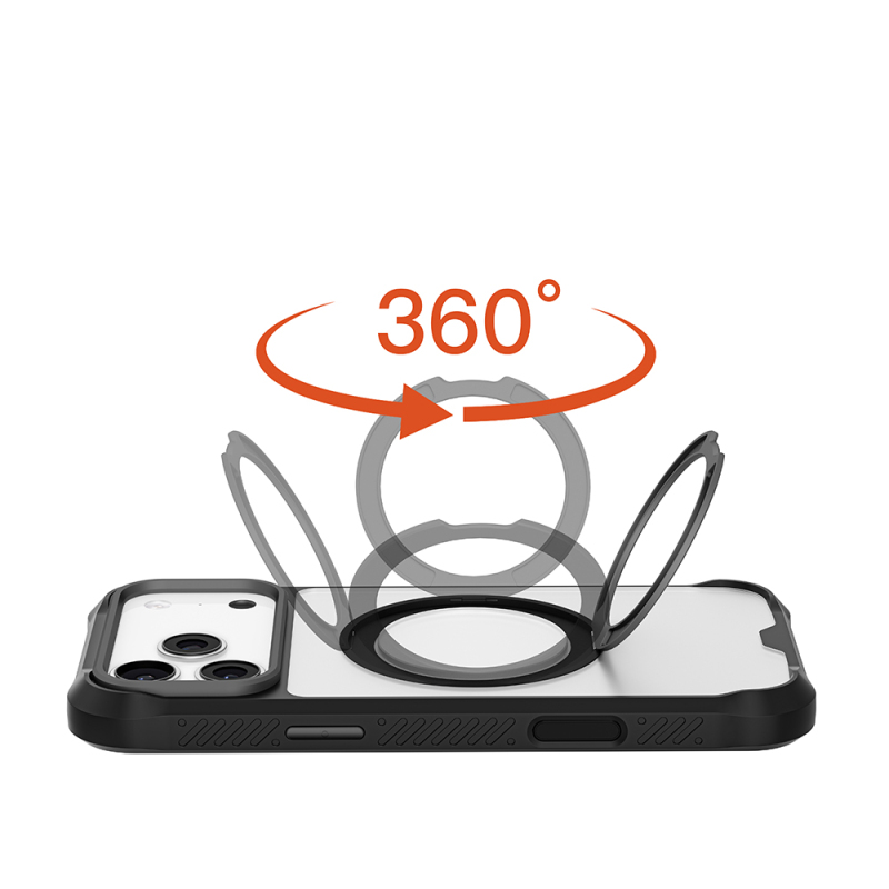 Apple iPhone 17 Pro Case with M-safe Charging Finger Ring Stand Airbag Design Mutural Obsidian Series Cover - 9