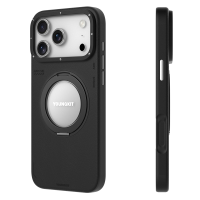 Apple iPhone 17 Pro Case with M-safe Charging Function, 360 Degree Stand, Simple Matte Leather Pattern, Youngkit Tech Leather Series Cover - 8