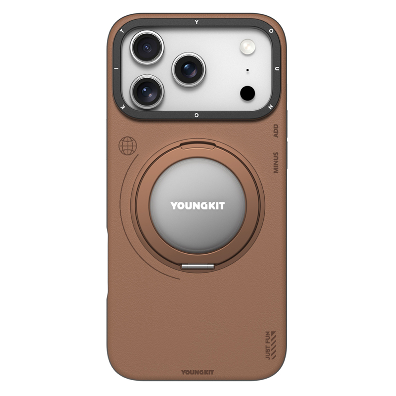 Apple iPhone 17 Pro Case with M-safe Charging Function, 360 Degree Stand, Simple Matte Leather Pattern, Youngkit Tech Leather Series Cover - 3