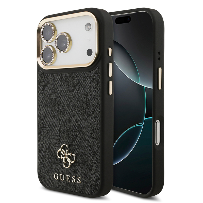 Apple iPhone 17 Pro Guess Original Licensed 4G and Text Logo Case + Screen Protector + Lens Protector 3-in-1 Accessory Set - 4