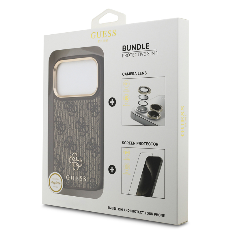 Apple iPhone 17 Pro Guess Original Licensed 4G and Text Logo Case + Screen Protector + Lens Protector 3-in-1 Accessory Set - 3