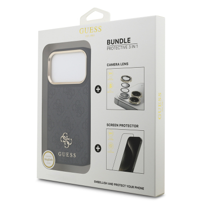 Apple iPhone 17 Pro Guess Orjinal Lisanslı 4G ve Yazı Logolu Kılıf + Ekran Koruyucu + Lens Koruyucu 3in1 Aksesuar Seti - 1