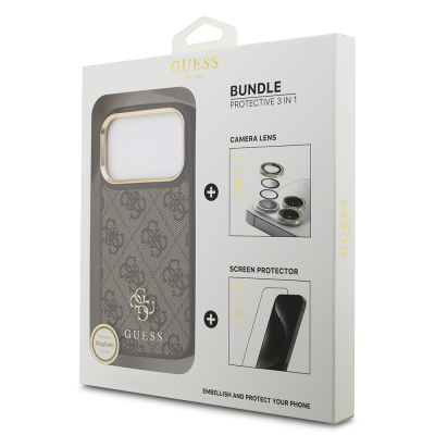 Apple iPhone 17 Pro Guess Orjinal Lisanslı 4G ve Yazı Logolu Kılıf + Ekran Koruyucu + Lens Koruyucu 3in1 Aksesuar Seti - 3