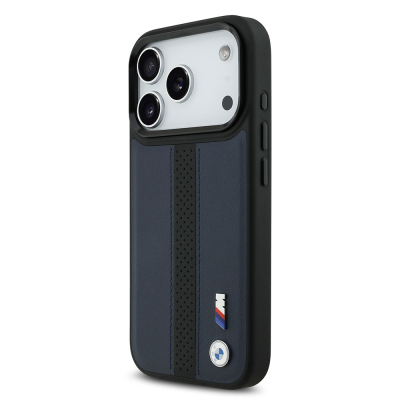 Apple iPhone 17 Pro Kılıf BMW Orjinal Lisanslı M-safe Şarj Özellikli Deri Arka Yüzey Metal Logolu Delikli Şerit Tasarımlı Kapak - 11