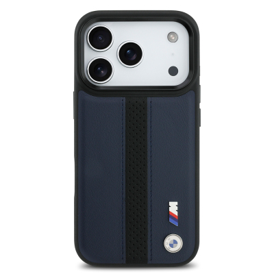 Apple iPhone 17 Pro Kılıf BMW Orjinal Lisanslı M-safe Şarj Özellikli Deri Arka Yüzey Metal Logolu Delikli Şerit Tasarımlı Kapak - 12