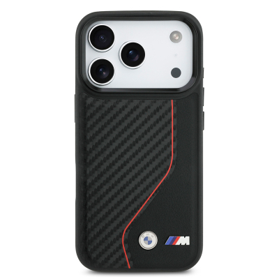 Apple iPhone 17 Pro Kılıf BMW Orjinal Lisanslı M-safe Şarj Özellikli Metal BMW ve M Logolu PU Karbon Tasarımlı Kapak - 3