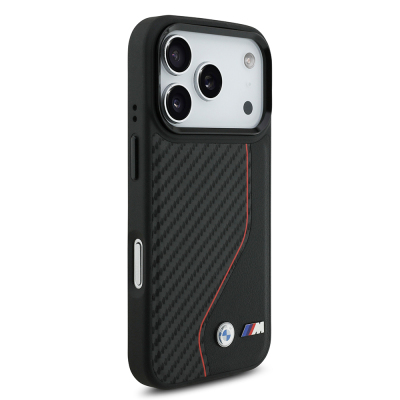 Apple iPhone 17 Pro Kılıf BMW Orjinal Lisanslı M-safe Şarj Özellikli Metal BMW ve M Logolu PU Karbon Tasarımlı Kapak - 4