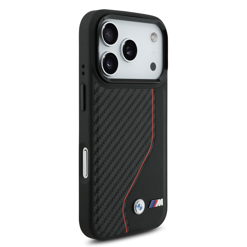 Apple iPhone 17 Pro Kılıf BMW Orjinal Lisanslı M-safe Şarj Özellikli Metal BMW ve M Logolu PU Karbon Tasarımlı Kapak - 4