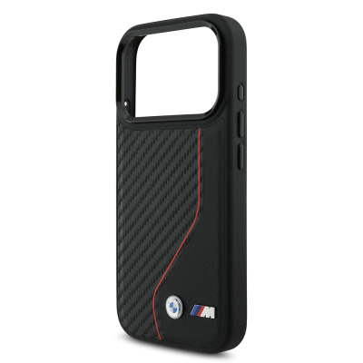 Apple iPhone 17 Pro Kılıf BMW Orjinal Lisanslı M-safe Şarj Özellikli Metal BMW ve M Logolu PU Karbon Tasarımlı Kapak - 6
