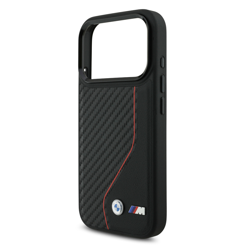 Apple iPhone 17 Pro Kılıf BMW Orjinal Lisanslı M-safe Şarj Özellikli Metal BMW ve M Logolu PU Karbon Tasarımlı Kapak - 6