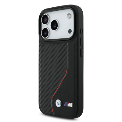 Apple iPhone 17 Pro Kılıf BMW Orjinal Lisanslı M-safe Şarj Özellikli Metal BMW ve M Logolu PU Karbon Tasarımlı Kapak - 8