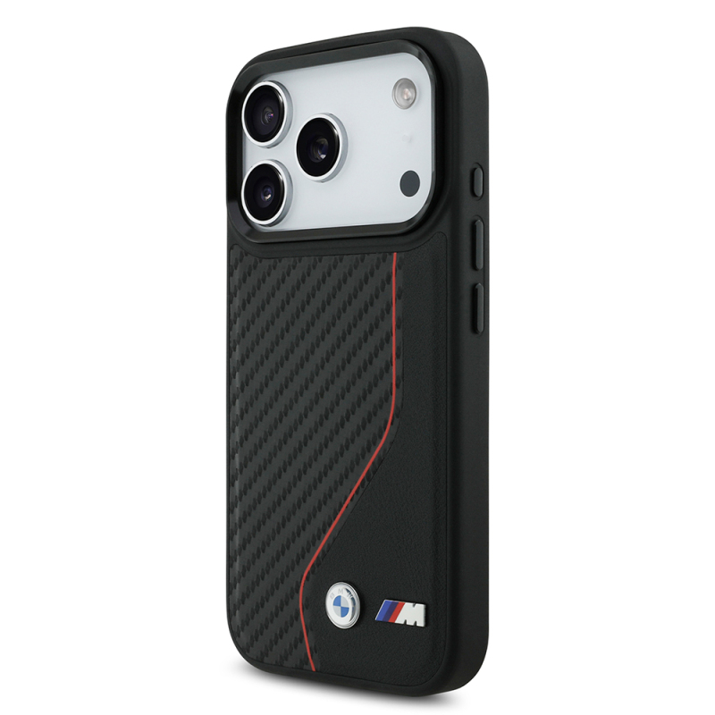 Apple iPhone 17 Pro Kılıf BMW Orjinal Lisanslı M-safe Şarj Özellikli Metal BMW ve M Logolu PU Karbon Tasarımlı Kapak - 8