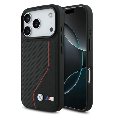 Apple iPhone 17 Pro Kılıf BMW Orjinal Lisanslı M-safe Şarj Özellikli Metal BMW ve M Logolu PU Karbon Tasarımlı Kapak - 2