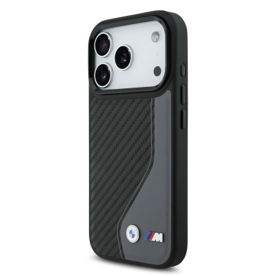 Apple iPhone 17 Pro Kılıf BMW Orjinal Lisanslı M-safe Şarj Özellikli Metal BMW ve M Logolu PU Karbon Tasarımlı Kapak - 11