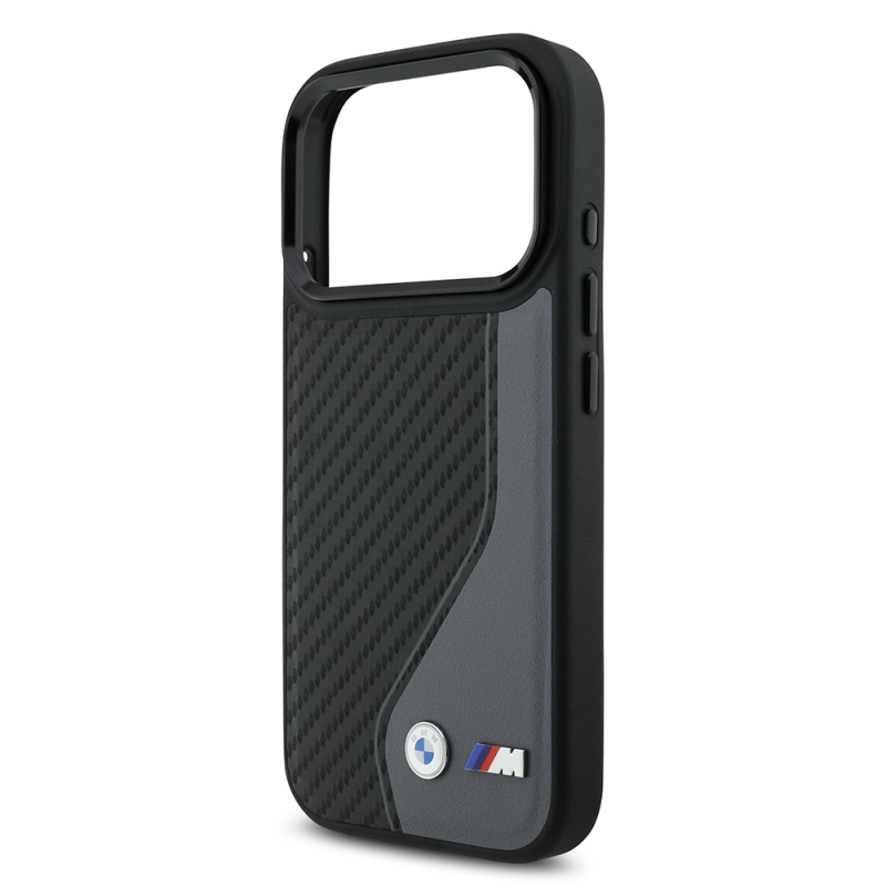 Apple iPhone 17 Pro Kılıf BMW Orjinal Lisanslı M-safe Şarj Özellikli Metal BMW ve M Logolu PU Karbon Tasarımlı Kapak - 15