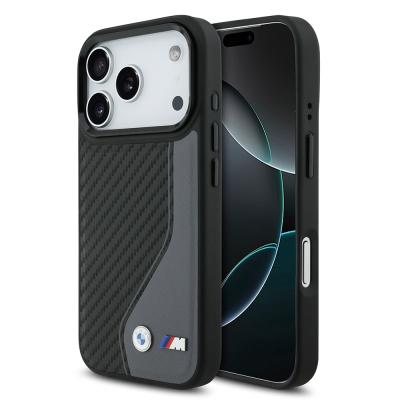 Apple iPhone 17 Pro Kılıf BMW Orjinal Lisanslı M-safe Şarj Özellikli Metal BMW ve M Logolu PU Karbon Tasarımlı Kapak - 3