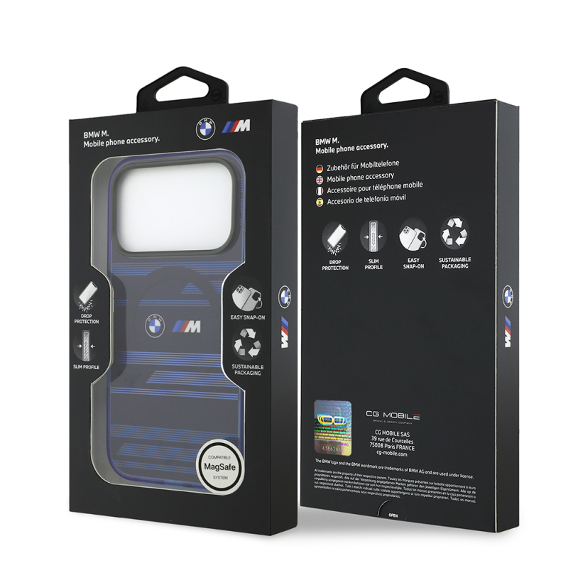 Apple iPhone 17 Pro Kılıf BMW Orjinal Lisanslı M-safe Şarj Özellikli Metal Kamera Butonlu Yatay Şeritli M Dizayn Kapak - 11