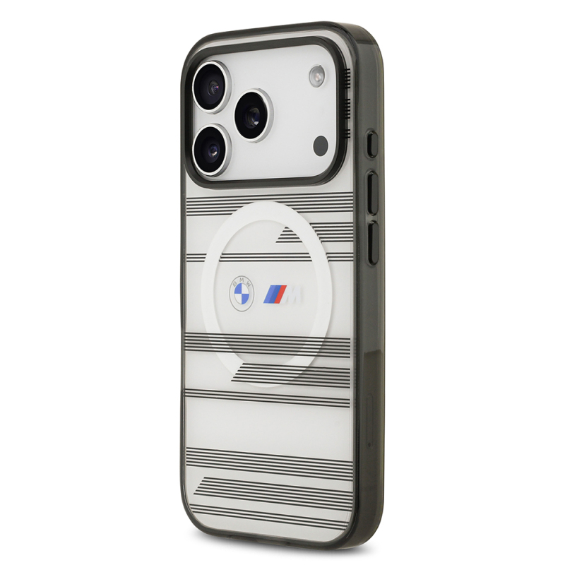 Apple iPhone 17 Pro Kılıf BMW Orjinal Lisanslı M-safe Şarj Özellikli Metal Kamera Butonlu Yatay Şeritli M Dizayn Kapak - 12
