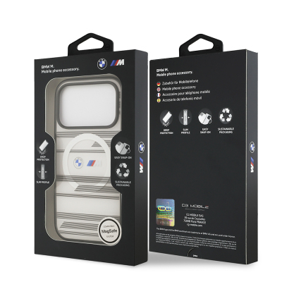 Apple iPhone 17 Pro Kılıf BMW Orjinal Lisanslı M-safe Şarj Özellikli Metal Kamera Butonlu Yatay Şeritli M Dizayn Kapak - 18