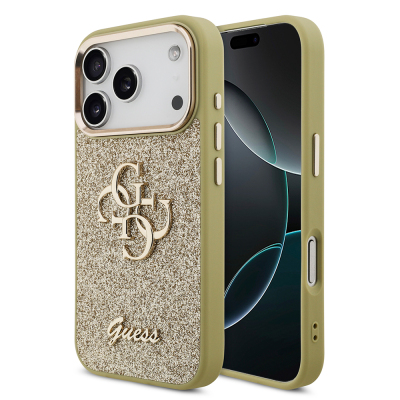 Apple iPhone 17 Pro Kılıf Guess Orjinal Lisanslı 4G Büyük Metal Kamera Çerçeveli ve Logolu Glitter Kapak - 1