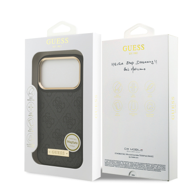 Apple iPhone 17 Pro Kılıf Guess Orjinal Lisanslı M-safe Şarj Özellikli 4G Desenli PU Metal Plaka Klasik Logolu Kapak - 23