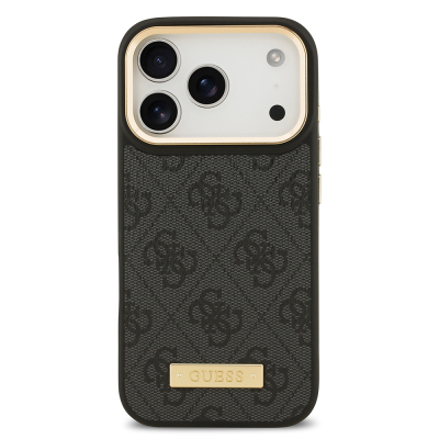 Apple iPhone 17 Pro Kılıf Guess Orjinal Lisanslı M-safe Şarj Özellikli 4G Desenli PU Metal Plaka Klasik Logolu Kapak - 6