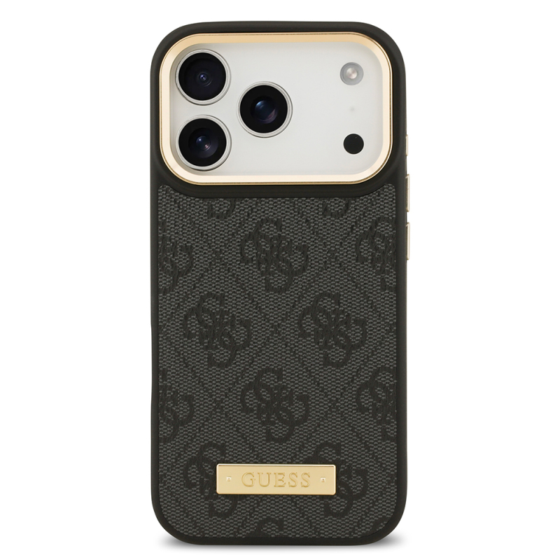 Apple iPhone 17 Pro Kılıf Guess Orjinal Lisanslı M-safe Şarj Özellikli 4G Desenli PU Metal Plaka Klasik Logolu Kapak - 6