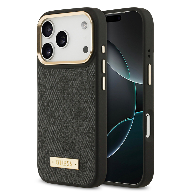 Apple iPhone 17 Pro Kılıf Guess Orjinal Lisanslı M-safe Şarj Özellikli 4G Desenli PU Metal Plaka Klasik Logolu Kapak - 2