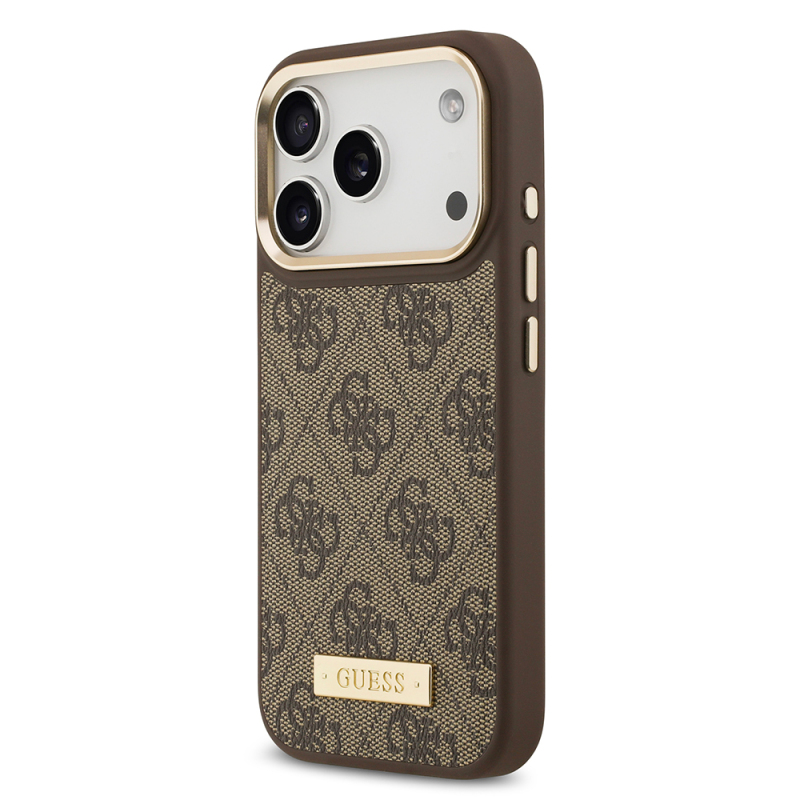 Apple iPhone 17 Pro Kılıf Guess Orjinal Lisanslı M-safe Şarj Özellikli 4G Desenli PU Metal Plaka Klasik Logolu Kapak - 11