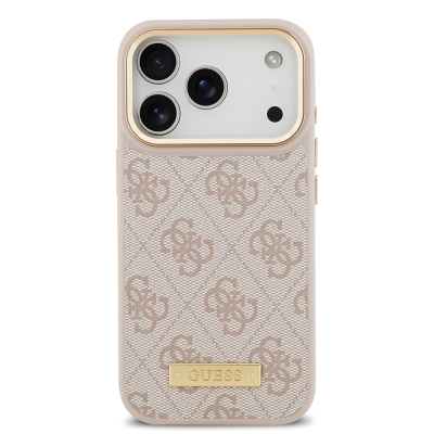 Apple iPhone 17 Pro Kılıf Guess Orjinal Lisanslı M-safe Şarj Özellikli 4G Desenli PU Metal Plaka Klasik Logolu Kapak - 18